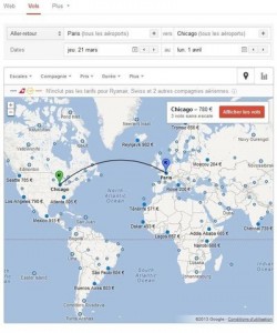 L'interface de Google flight search