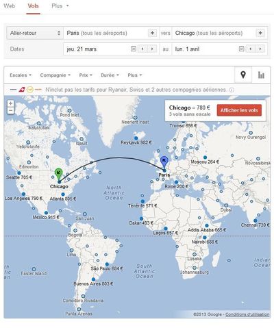 L'interface de Google flight search 